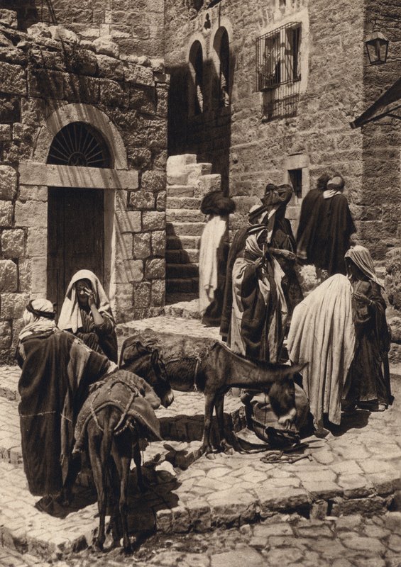 Betlehem, markedsscene (s/hvitt-bilde) av Karl Grober