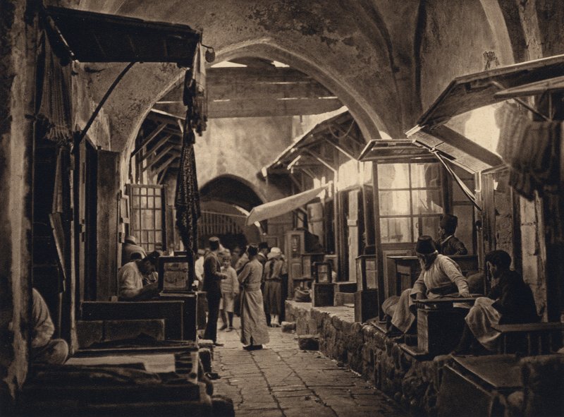 Jerusalem, Bazar (s/hvitt bilde) av Karl Grober