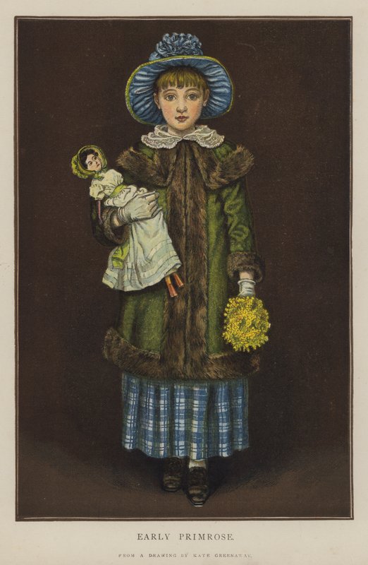 Tidlig Primrose (farge litho) av Kate (after) Greenaway