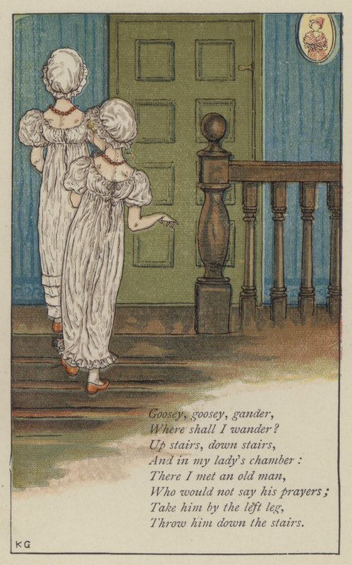 Goosey, goosey, gander (farge litho) av Kate (after) Greenaway