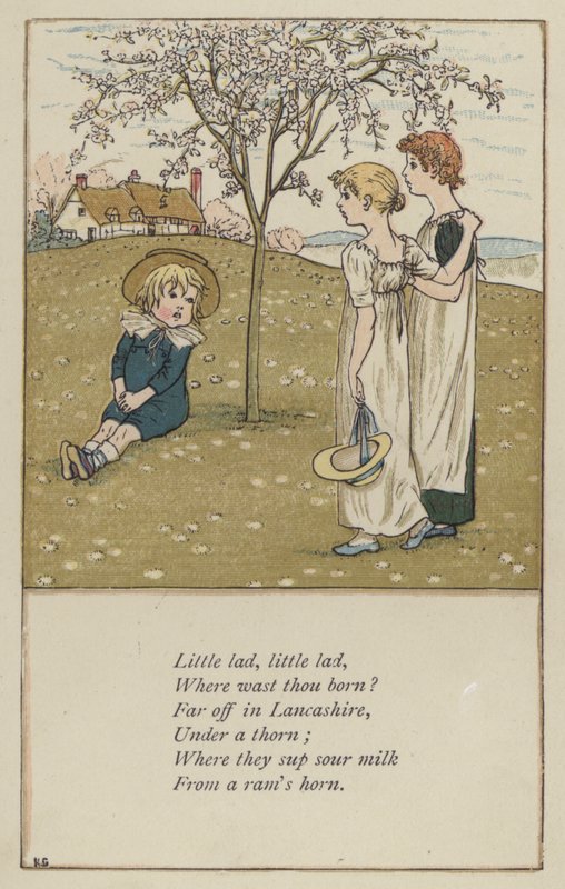 Lille gutt, liten gutt (farge litho) av Kate (after) Greenaway