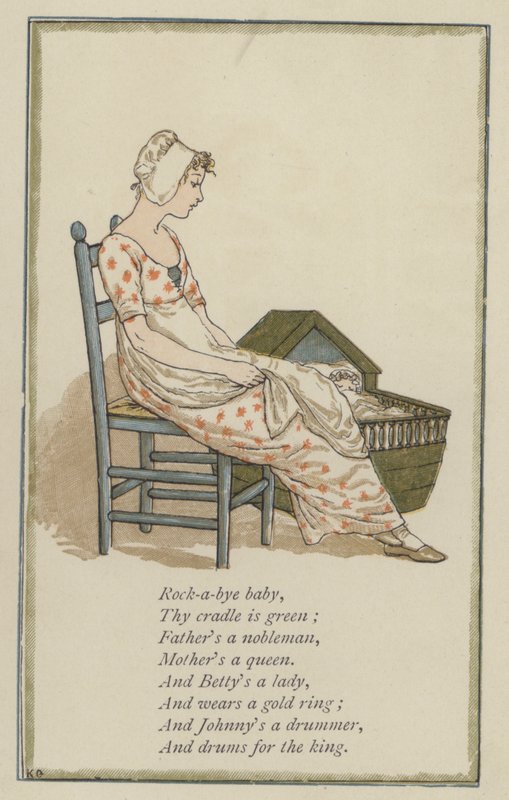 Rock-a-bye baby (farge litho) av Kate (after) Greenaway