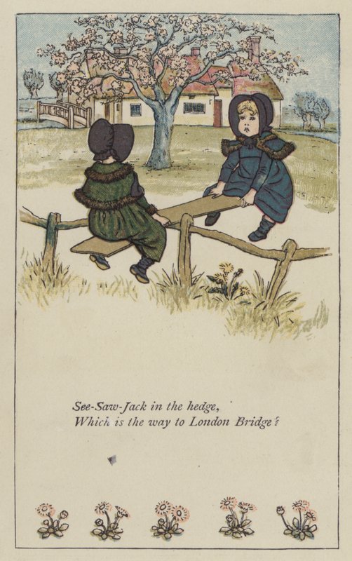 See-saw-Jack i hekken (farge litho) av Kate (after) Greenaway