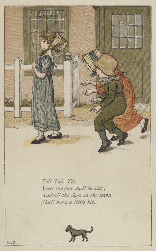 Tell Tale Tit (farge litho) av Kate (after) Greenaway