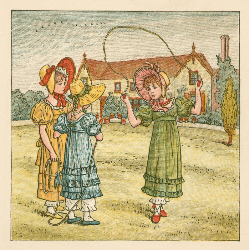 Jenter hopper over av Kate Greenaway