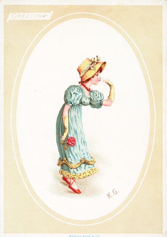 Gratulasjonskort (chromolitho) av Kate Greenaway