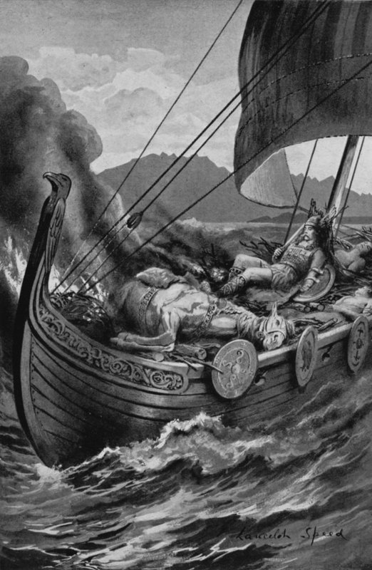 En vikings begravelse (litho) av Lancelot Speed