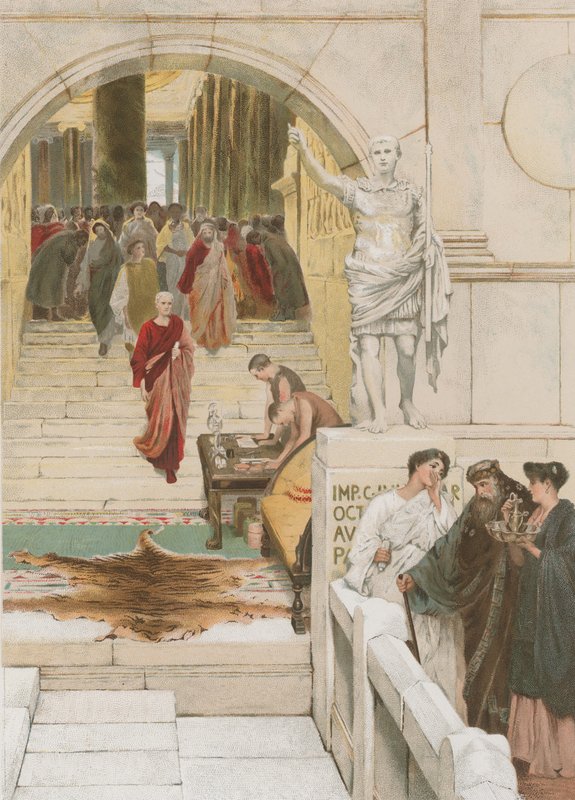 Venter på publikum med Agrippa (chromolitho) av Lawrence Alma Tadema