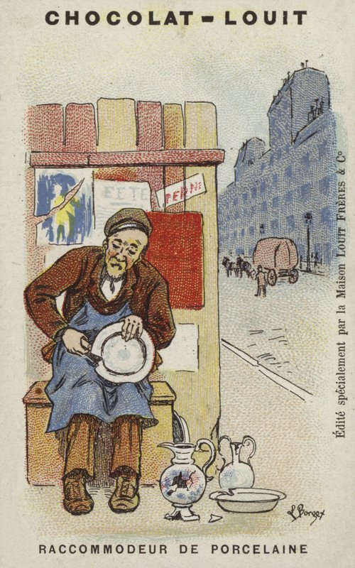 Porcelain Mender (chromolitho) av Louis Borgex