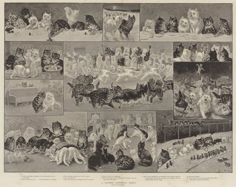 Julefest for kattunger av Louis Wain