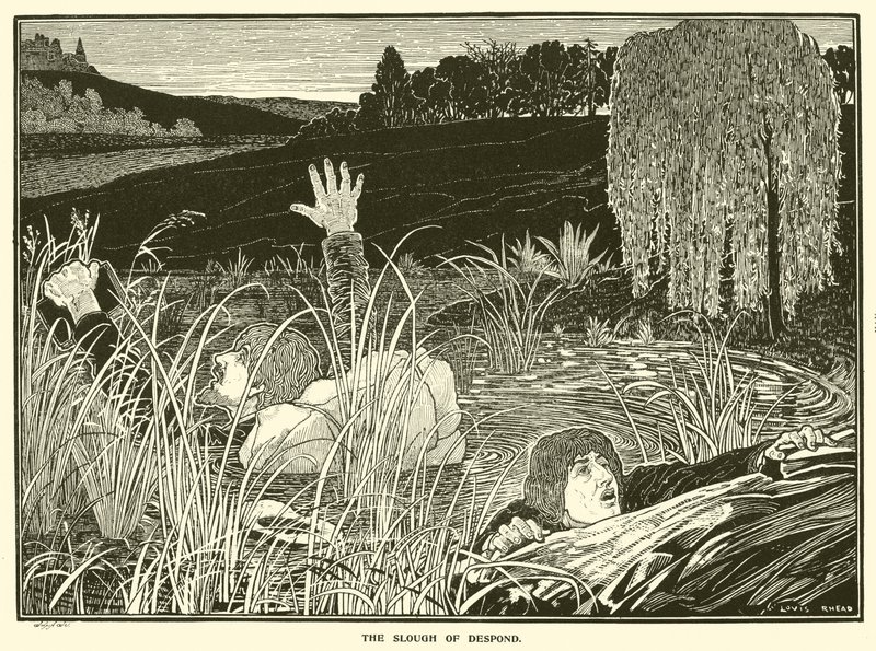 The Slough of Despond (gravering) av Louis John Rhead