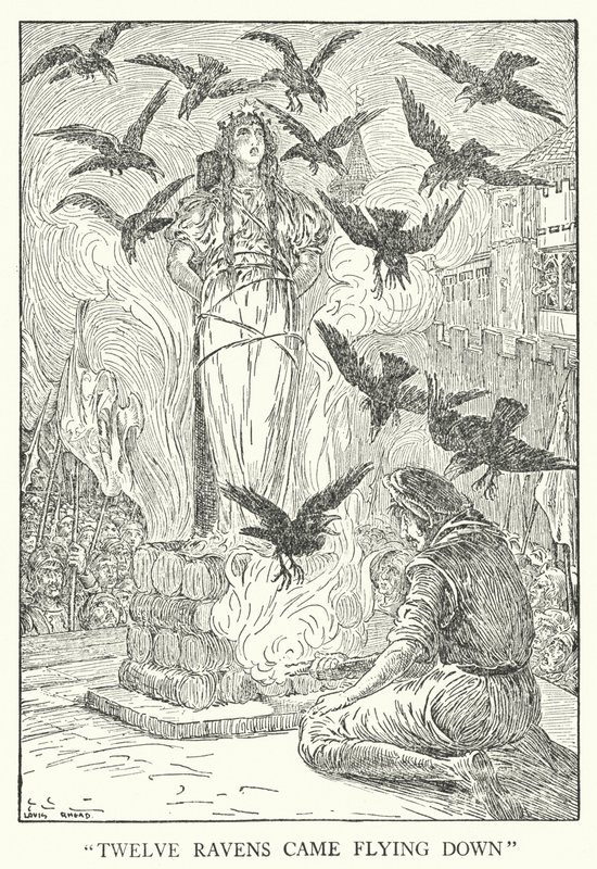 "Tolv ravner kom flyvende ned" (litho) av Louis John Rhead