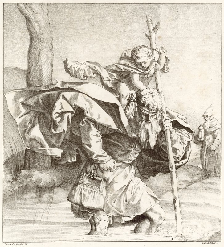 St Christopher bærer Kristusbarnet av Lucas van Leyden
