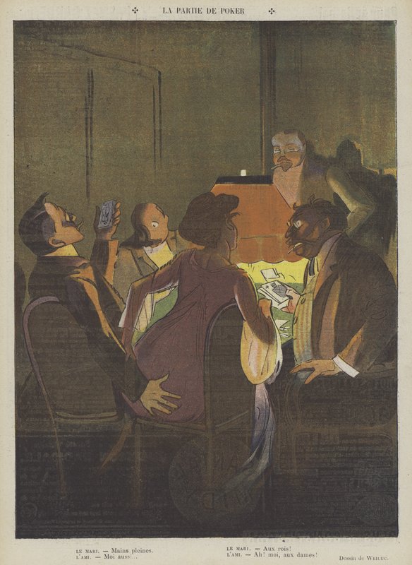 Pokerspillet (farge litho) av Lucien Henri Weiluc
