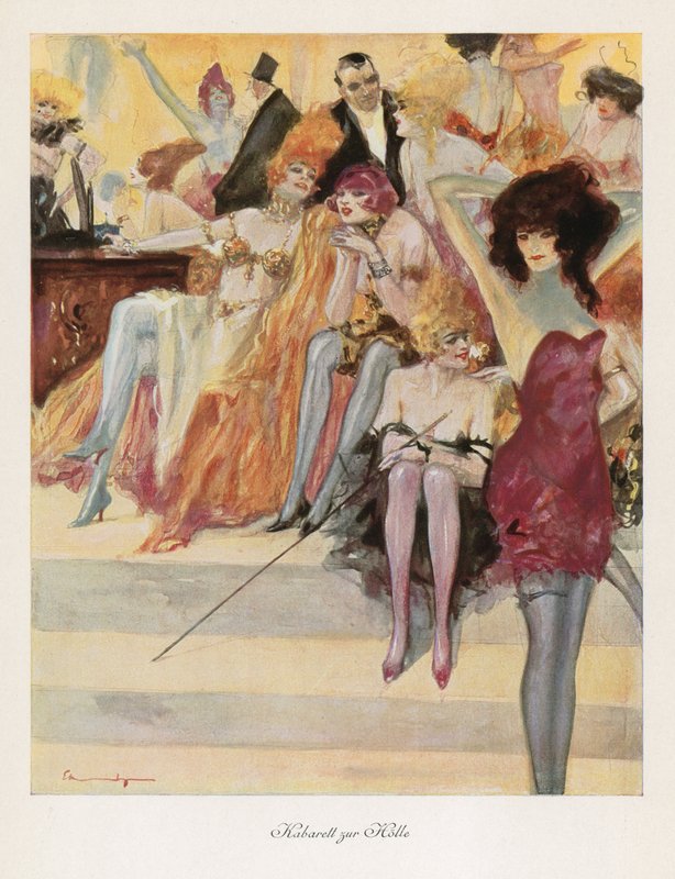Cabaret in Hell (farge litho) av Ludwig Lutz Ehrenberger