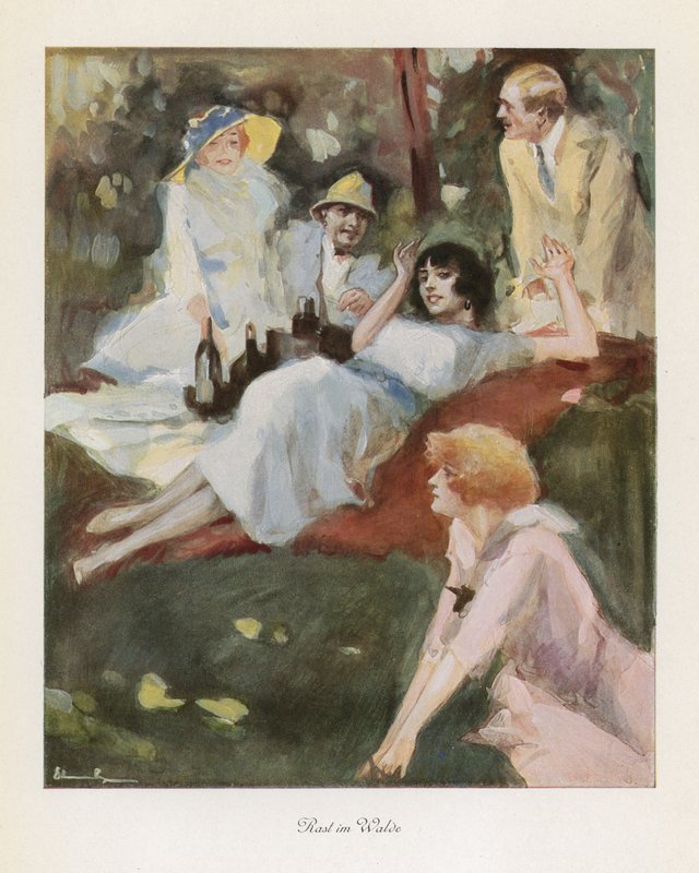 Hvil i skogen (farge litho) av Ludwig Lutz Ehrenberger
