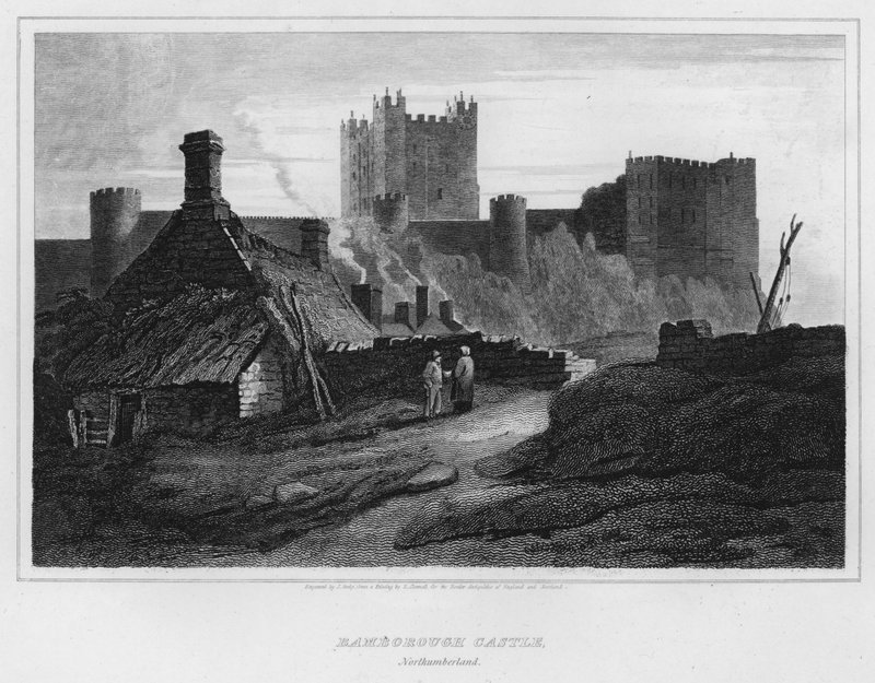 Bamborough Castle, Northumberland (gravering) av Luke (after) Clennell