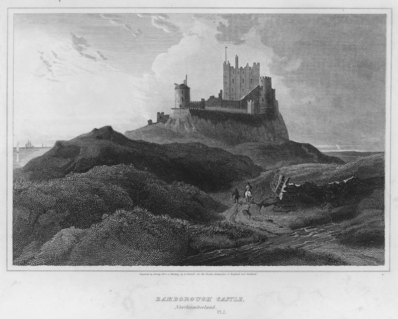 Bamborough Castle, Northumberland (gravering) av Luke (after) Clennell