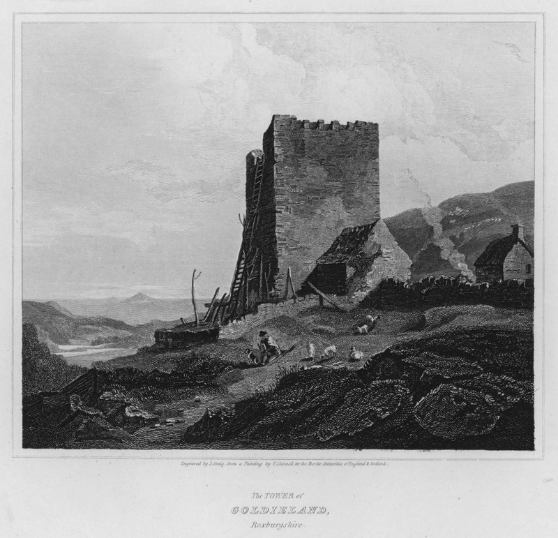 Tower of Goldieland, Roxburgshire (gravering) av Luke (after) Clennell
