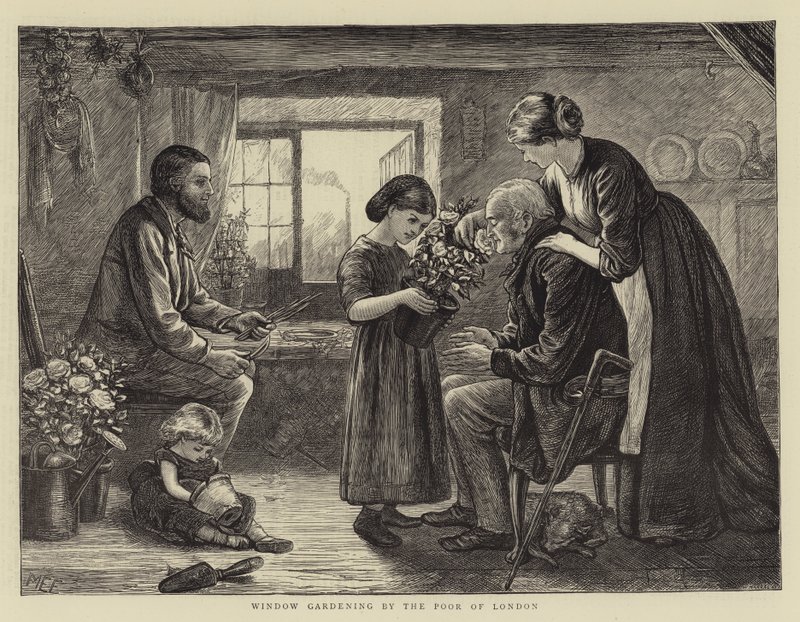 Vindushagearbeid av The Poor of London av Mary Ellen Edwards