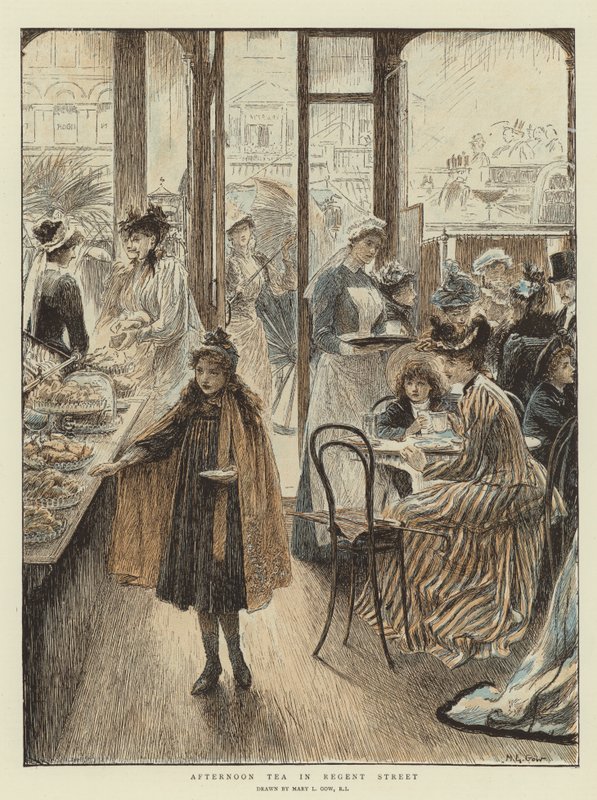 Ettermiddagste i Regent Street (chromolitho) av Mary L. Gow