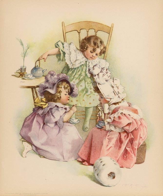 Te og sladder (farge litho) av Maud Humphrey