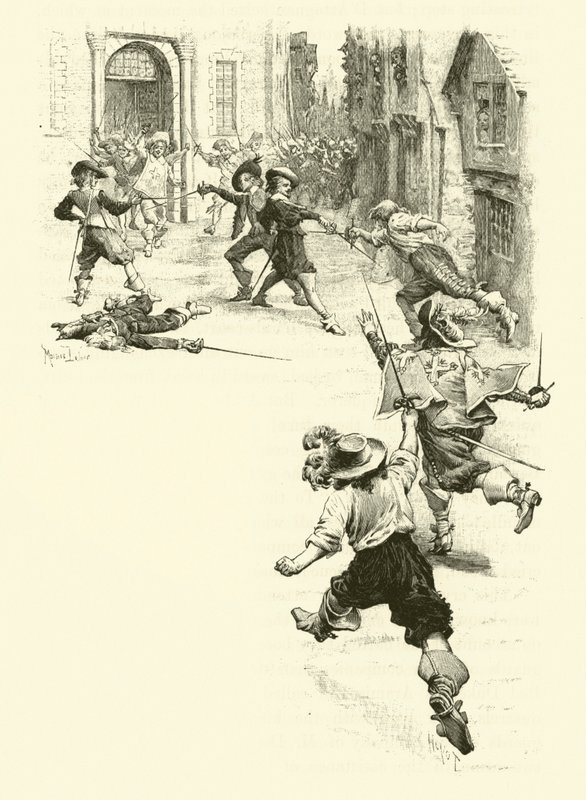 Illustrasjon for The Three Musketeers (gravering) av Maurice Leloir