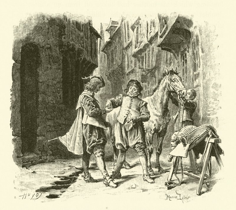 Illustrasjon for The Three Musketeers (gravering) av Maurice Leloir