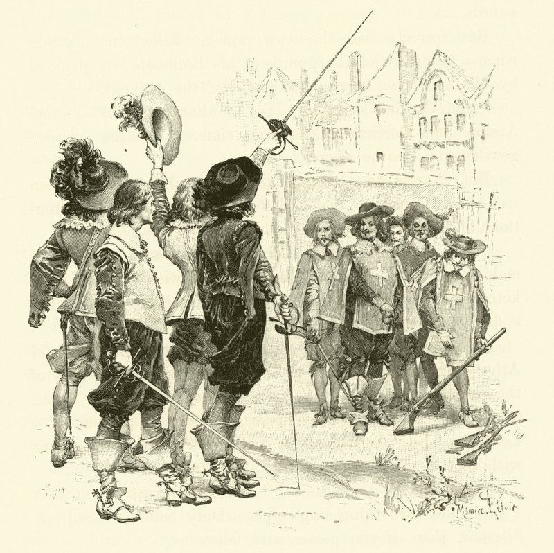 Illustrasjon for The Three Musketeers (gravering) av Maurice Leloir