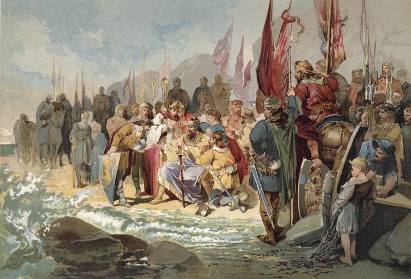 Canute Commanding the Waves (chromolitho) av Maynard Brown