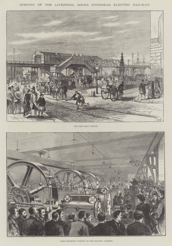 Åpning av Liverpool Docks overhead Electric Railway av Melton Prior