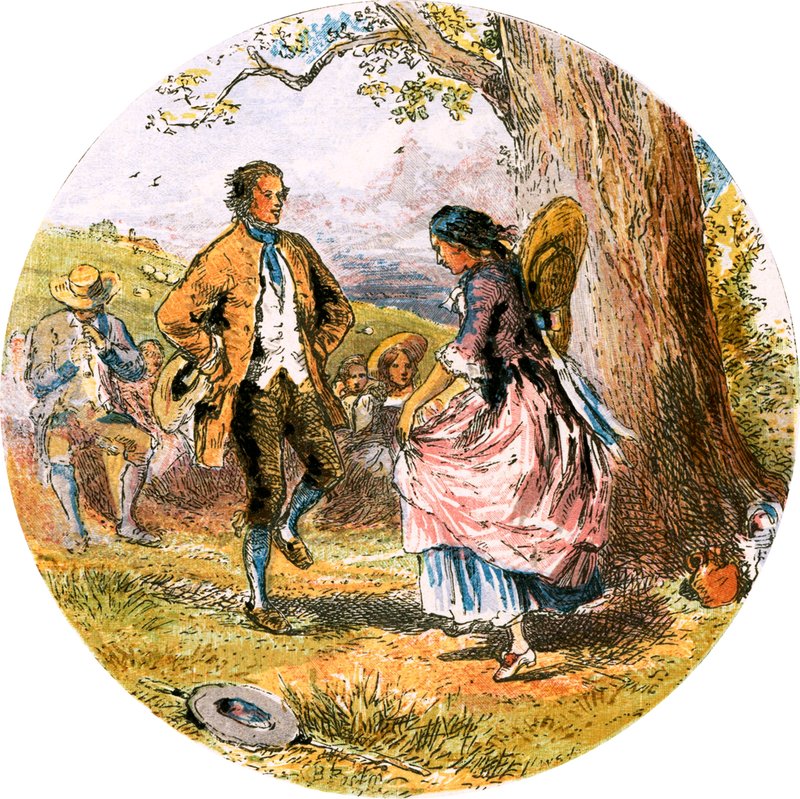 Illustrasjon for 'Den øde landsbyen' av Myles Birket Foster