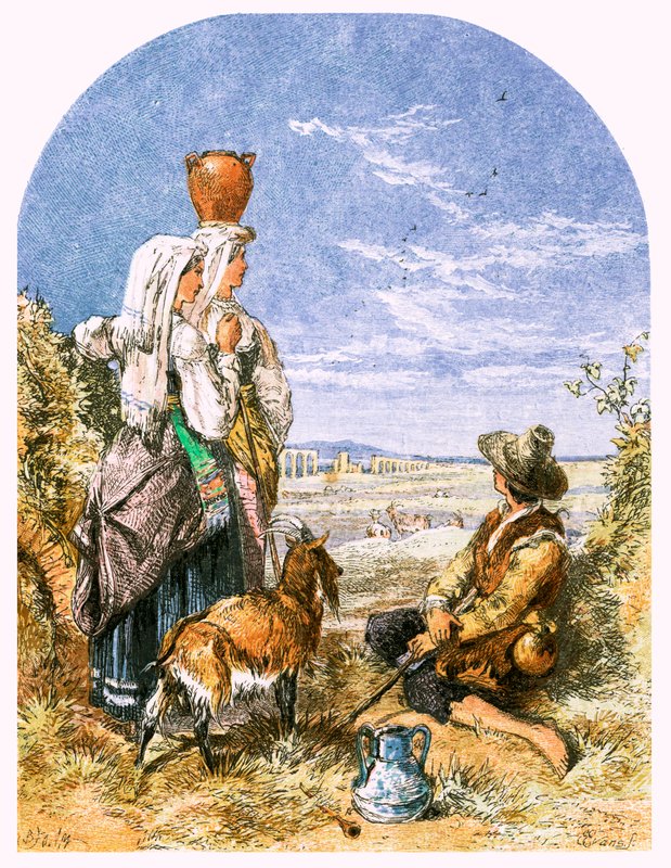 Illustrasjon for "The Traveller" av Myles Birket Foster