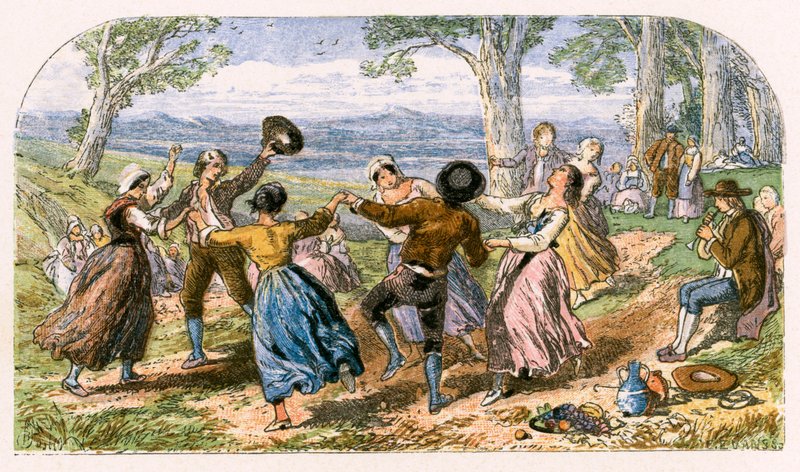 Illustrasjon for "The Traveller" av Myles Birket Foster