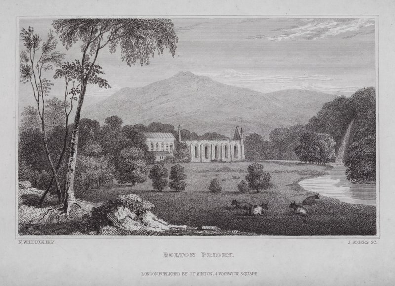 Bolton Priory (gravering) av Nathaniel (after) Whittock