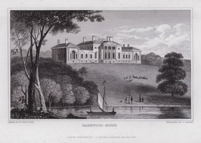 Harewood House (gravering) av Nathaniel (after) Whittock