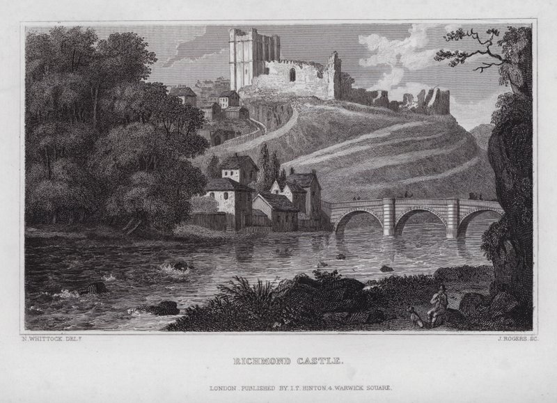 Richmond Castle (gravering) av Nathaniel (after) Whittock