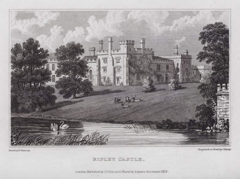 Ripley Castle (gravering) av Nathaniel (after) Whittock