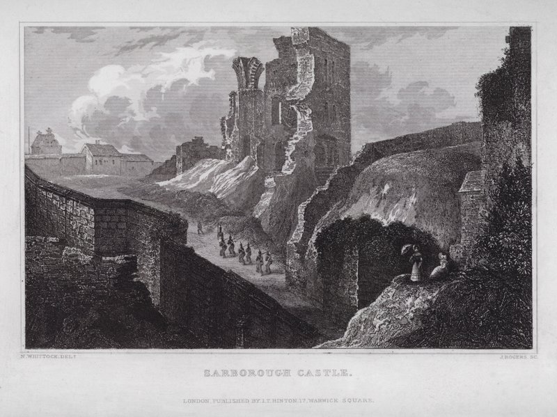 Scarborough Castle (gravering) av Nathaniel (after) Whittock