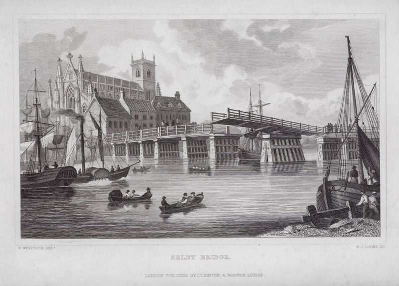 Selby Bridge (gravering) av Nathaniel (after) Whittock