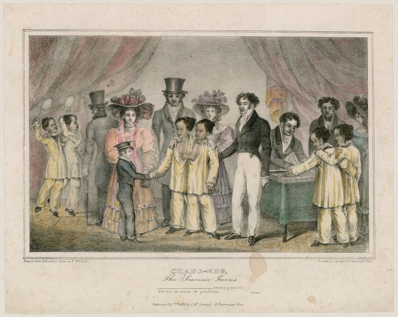 Chang-Eng, de siamesiske tvillingene, 1829 av Nathaniel Whittock