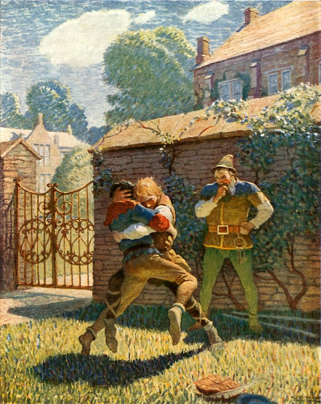 Lille John bryter på Gamewell av Newell Convers Wyeth