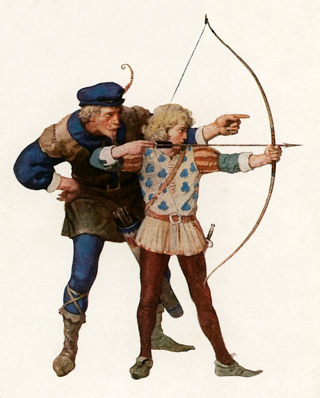 Robin Hood trener ung bueskytter av Newell Convers Wyeth