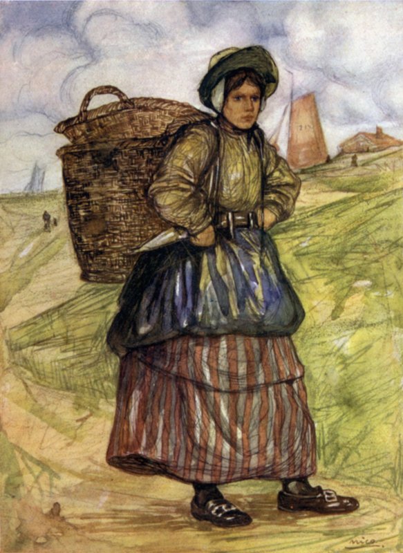 A Fisherwoman of Zandvoort (farge litho) av Nico Jungman