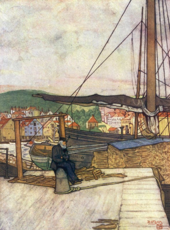 Norge: Bergen (farge litho) av Nico Jungman
