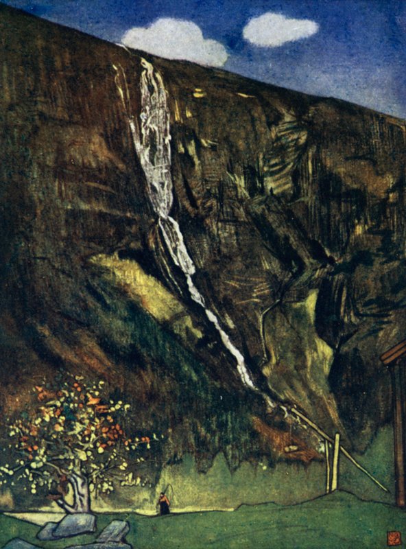 Norge: Romsdalsfossen (farge litho) av Nico Jungman