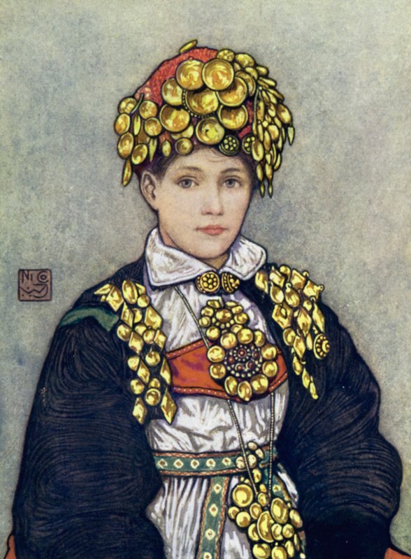 Norge: Saetersdalen Bride (farge litho) av Nico Jungman