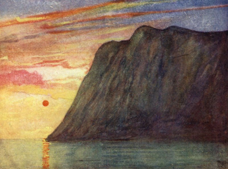 Norge: Midnattssolen (farge litho) av Nico Jungman