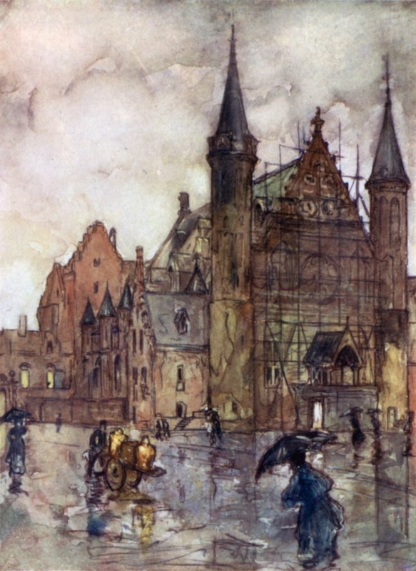 Binnenhof, Haag (farge litho) av Nico Jungman