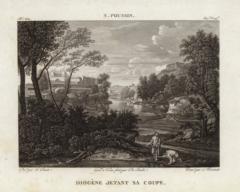 Diogenes kaster koppen av Nicolas Poussin
